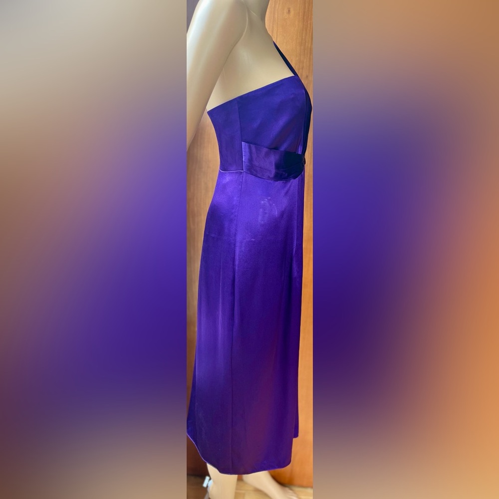 NWOT ELLIE TAHARI Purple One Shoulder Silk Bodycon Pleated Knee Length Dress Sz4 - Picture 3 of 7
